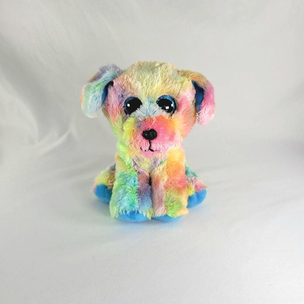 Ty Beanie Baby Boos MAX Puppy Dog Autism Awareness Day Tie Dyed Plush 6" Rainbow